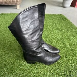 Vintage Maserati Leather Boots 10 M Made in Italy Black Double Layer Pull‎ On